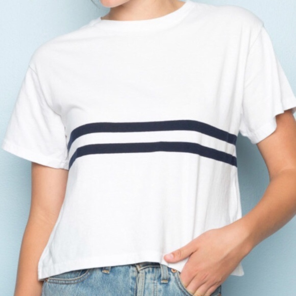 Brandy Melville White Tee With Navy Stripes